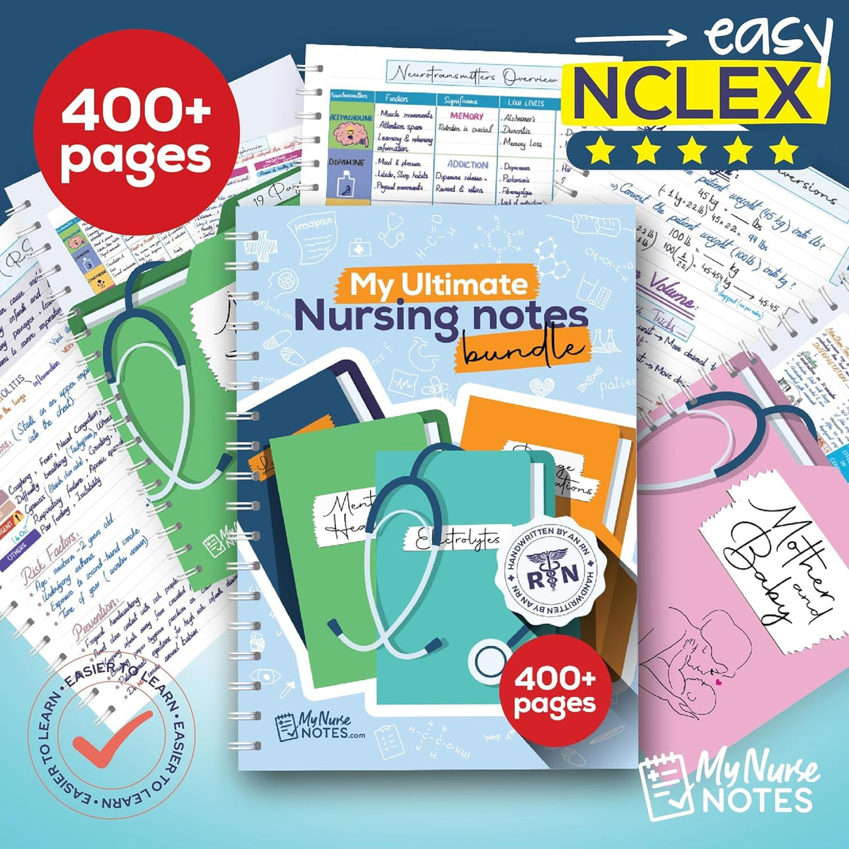 Nursing Success Bundle: 400+ Page Handwritten Notes, Designed to Ace Nursing School, Concise & Comprehensive